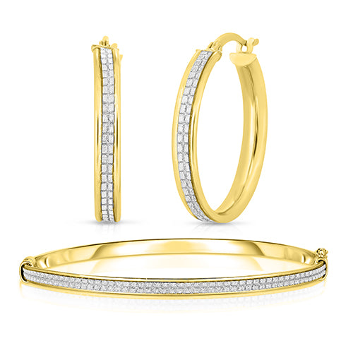 Sterling Silver Crystal Dust Bangle and Hoop Earring Set (Color Options Available)