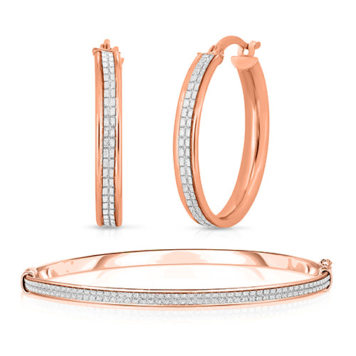 Sterling Silver Crystal Dust Bangle and Hoop Earring Set (Color Options Available)
