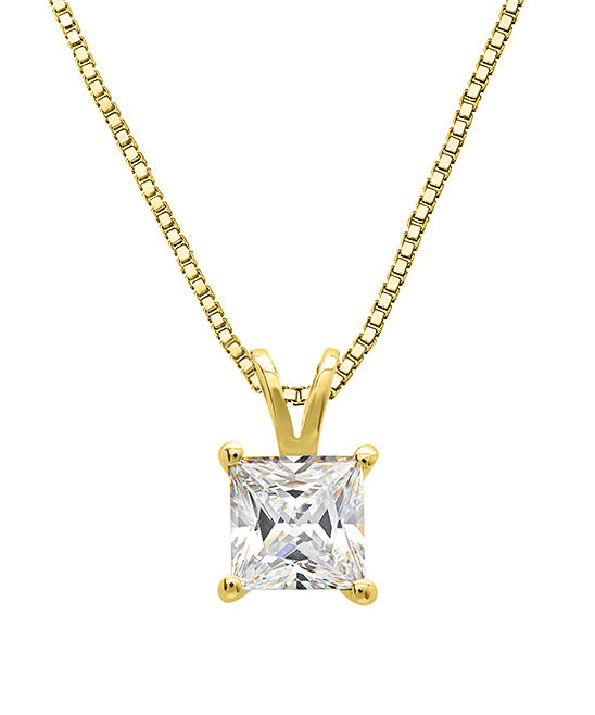 10K Gold Princess Cut Crystal Solitaire Pendant