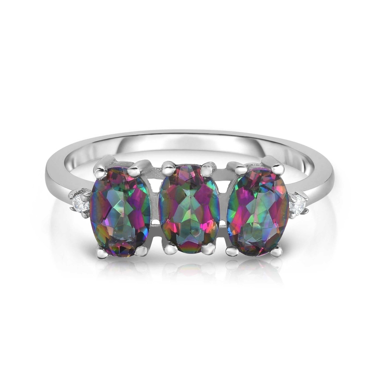 3.0 CTW Genuine Oval Cut Tri-Gemstone Ring in Sterling Silver