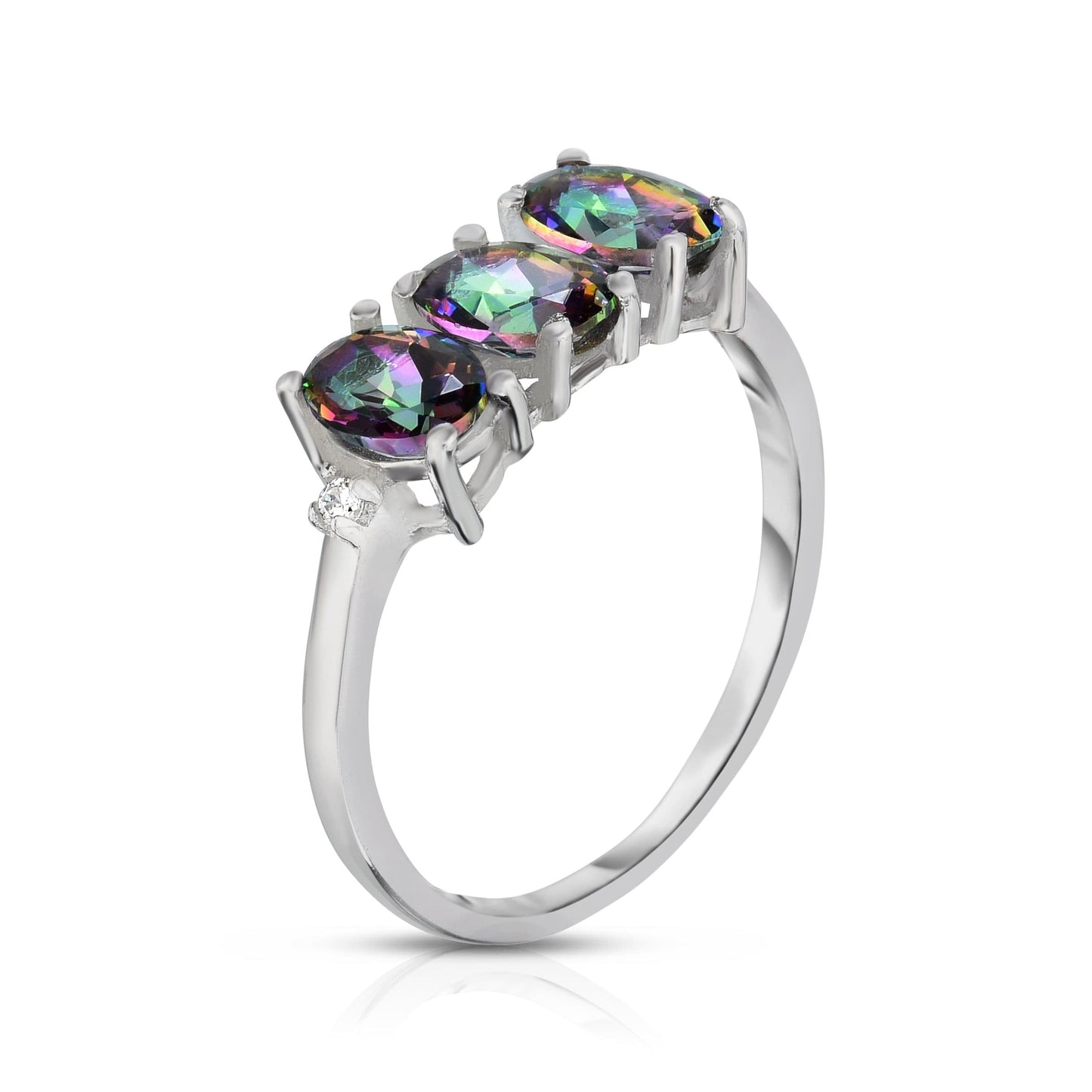 3.0 CTW Genuine Oval Cut Tri-Gemstone Ring in Sterling Silver