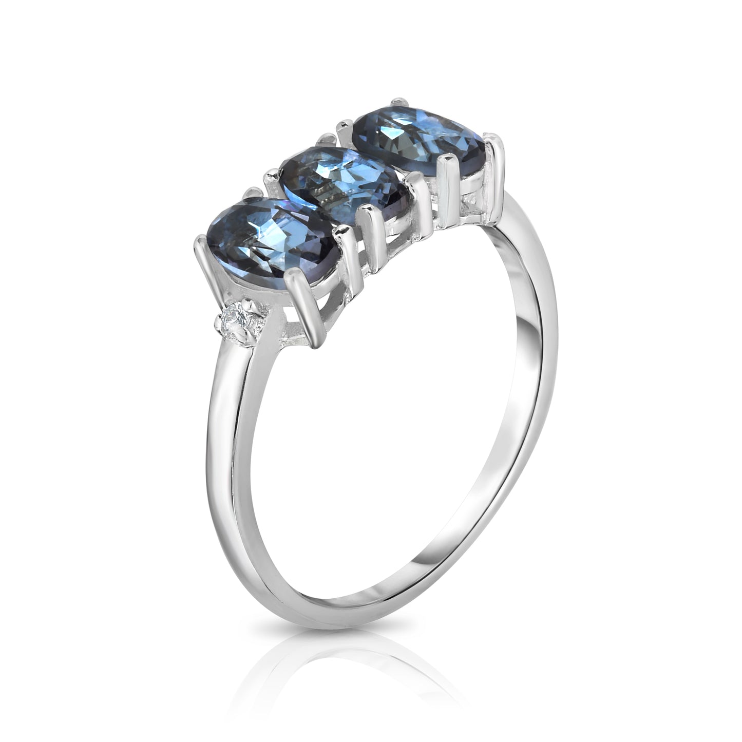 3.0 CTW Genuine Oval Cut Tri-Gemstone Ring in Sterling Silver