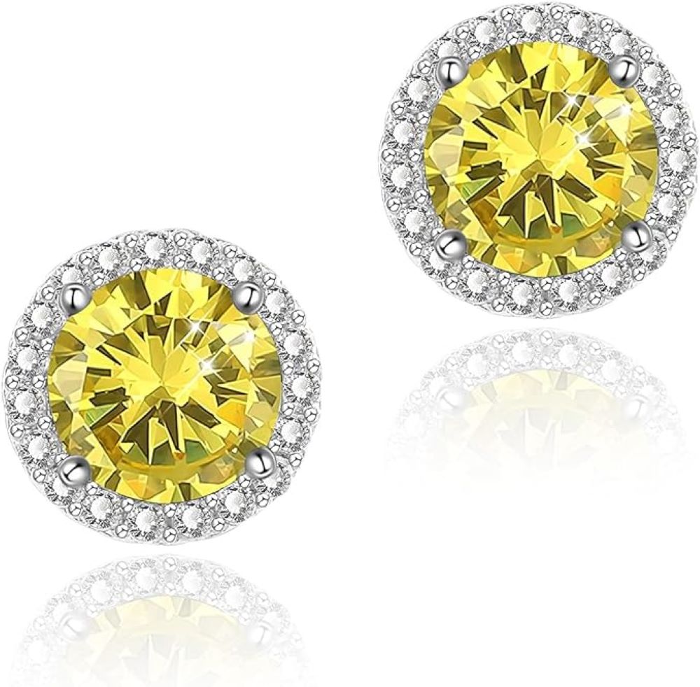 Sterling Silver Halo Stud Earrings – 3.00 CTW, Multiple Colors
