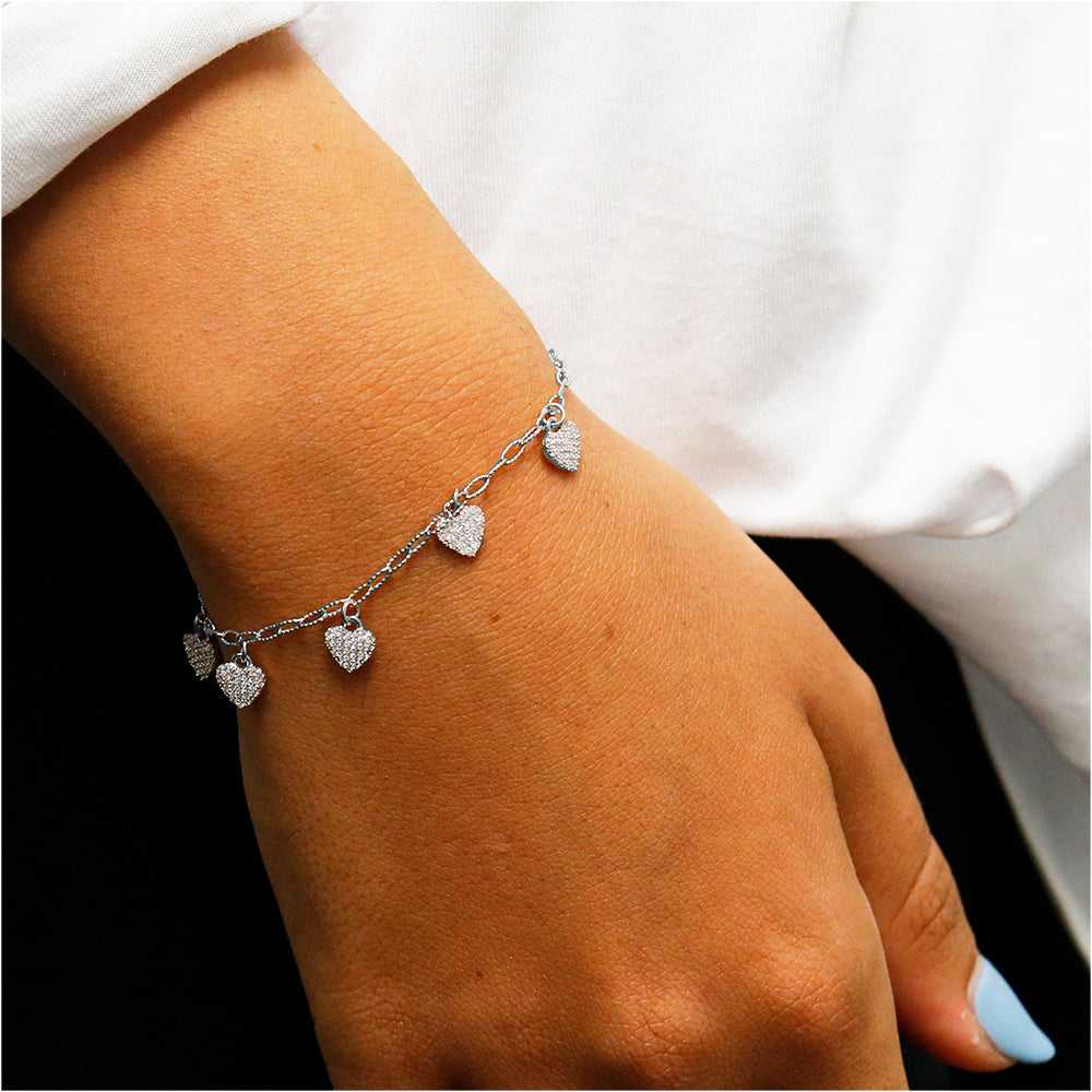Silver Italian Sterling Silver Heart Charm Adjustable Bracelet On Wrist