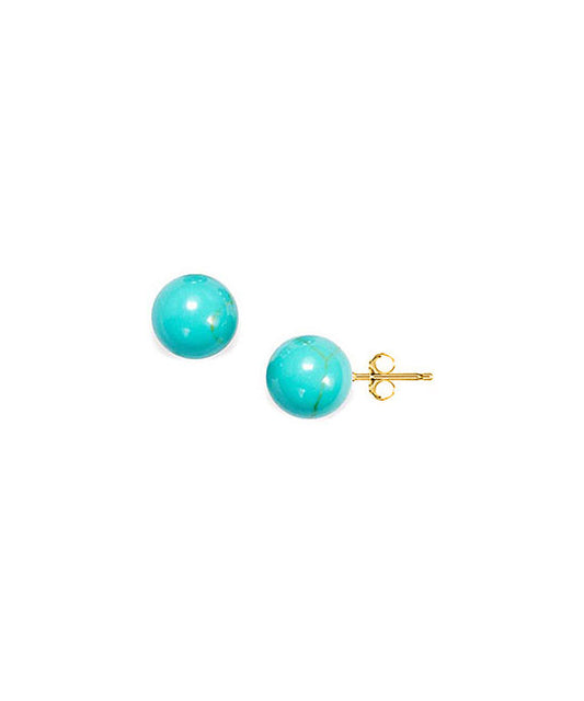 14K Gold Genuine Turquoise Ball Stud Earrings