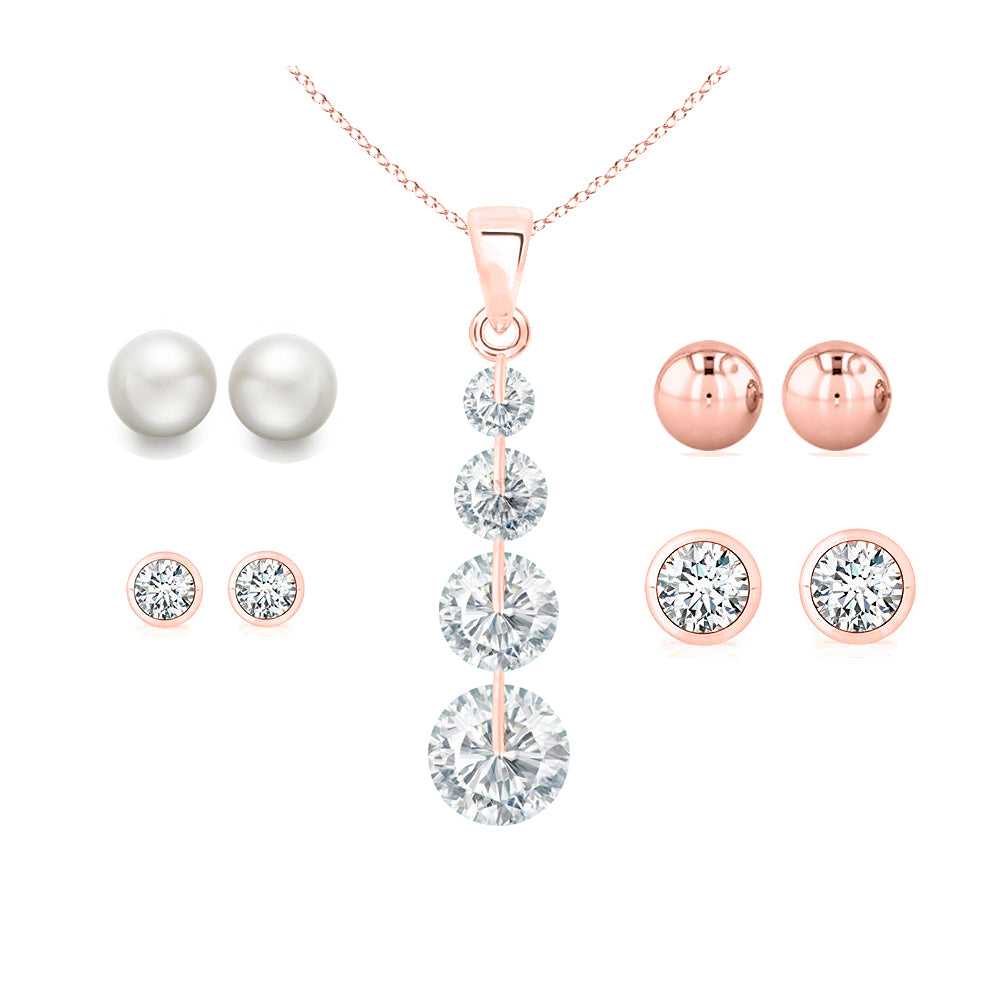 Set of 5 Rose Gold Earrings And Necklace Set