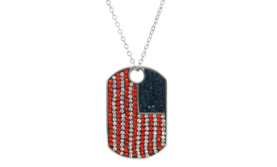 American Flag Crystal Dog Tag Necklace