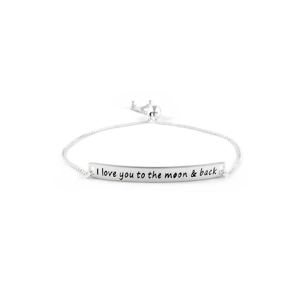 Adjustable "I Love You to the Moon & Back" Sterling Silver Bracelet