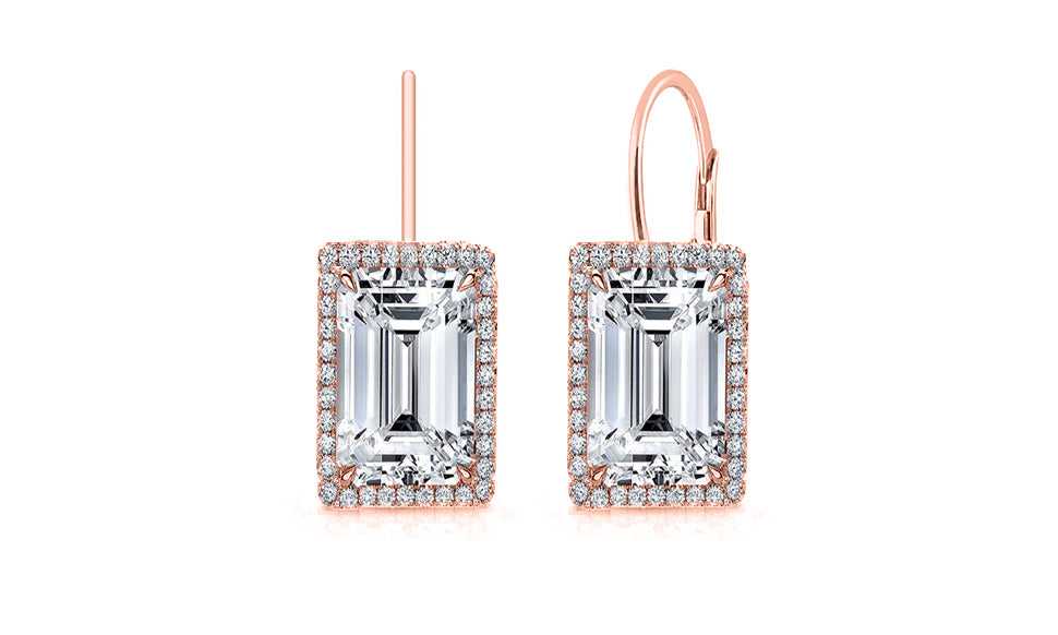 Rose Gold Emerald Cut Crystal Leverback Earrings