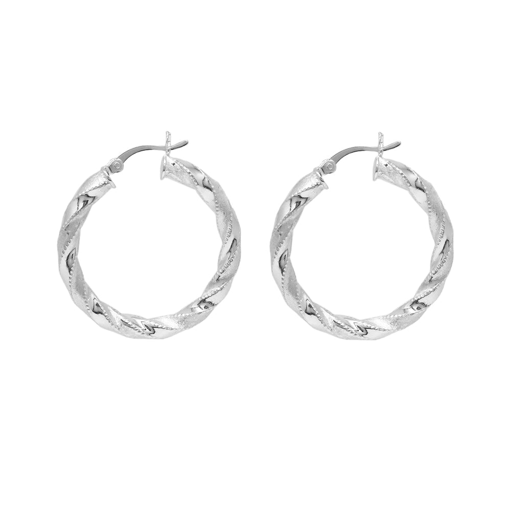 Silver Sterling Silver Diamond Cut Twisted Hoops