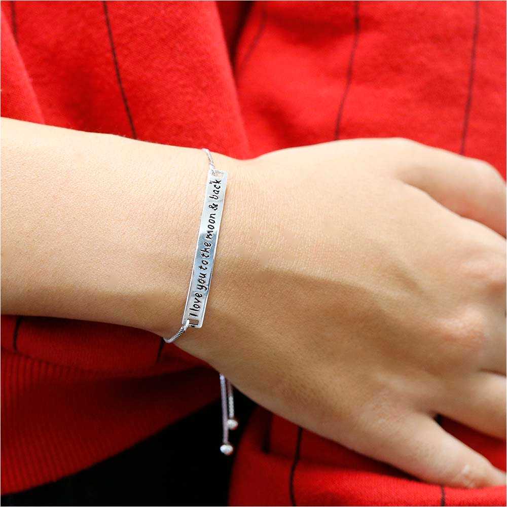 Adjustable "I Love You to the Moon & Back" Sterling Silver Bracelet On Hand