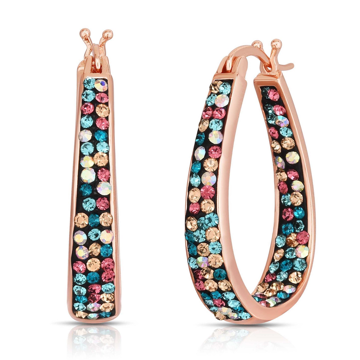 18kt Rose Gold Plated Multi Color Crystal Hoop Earring