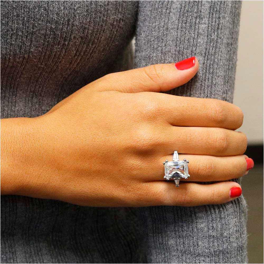 Emerald Cut Cubic Zirconia Ring On Hand