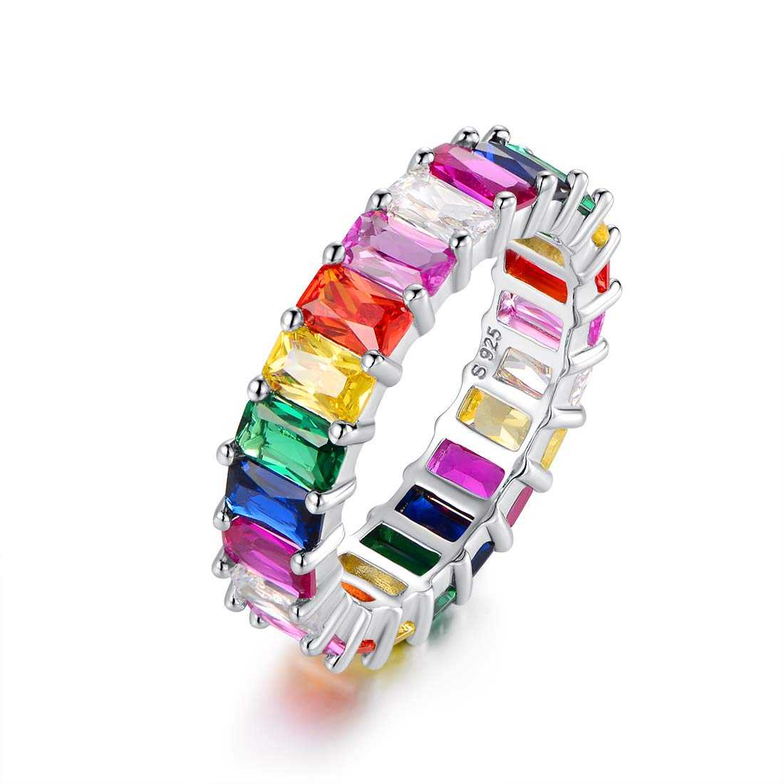 Multi-Color Emerald Cut Crystal Eternity Band Made With Swarovski Elements