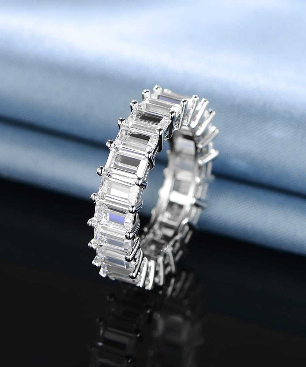 White Emerald Cut Crystal Eternity Band Made With Swarovski Elements