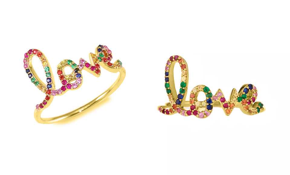 18K Gold Plated Multi Color "Love" Band