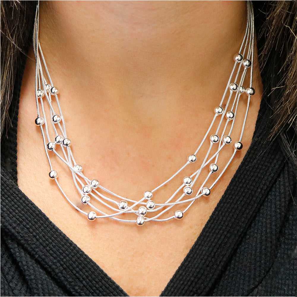 Multi Strand Beaded Dangle Necklace On Neck