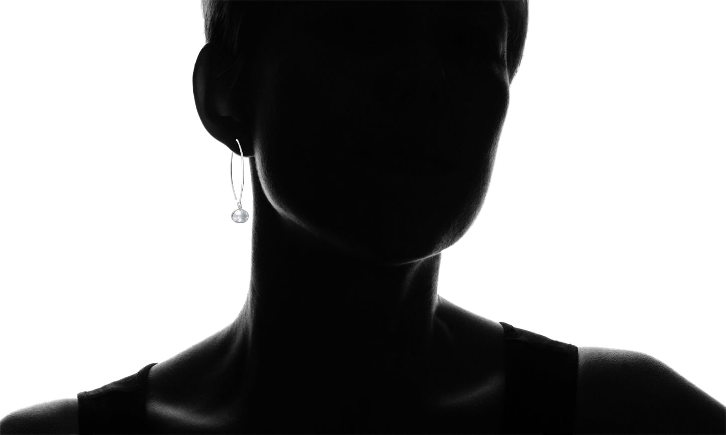 Sterling Silver Marquise Pull Through Ball Drop Earrings On Ear Silhouette