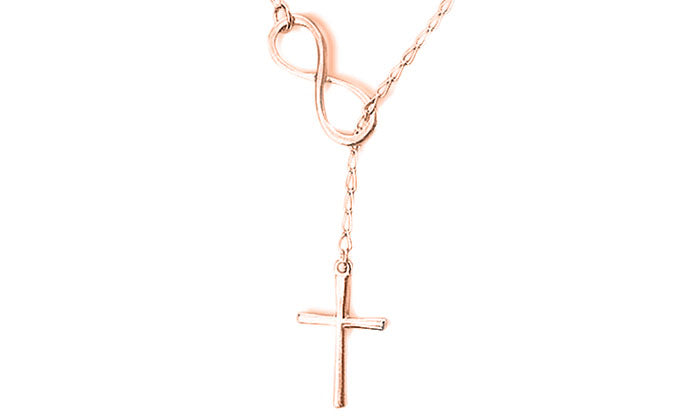 Rose Gold Italian Made Solid Sterling Silver Infinity Cross Lariat Necklace