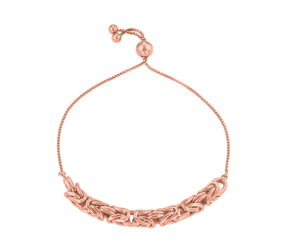 Rose Gold Italian Sterling Silver Adjustable Byzantine Bracelet