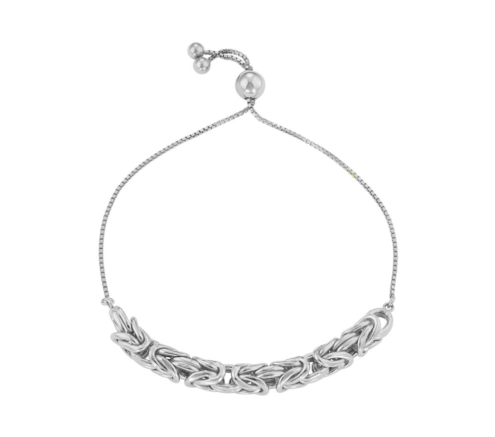 Silver Italian Sterling Silver Adjustable Byzantine Bracelet