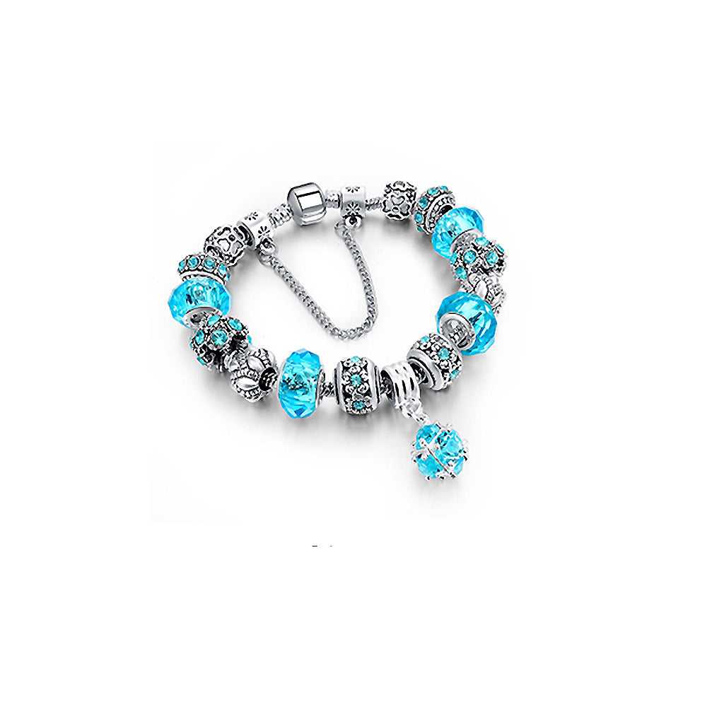Light Blue Crystal Bead Bracelet With Ball Charm and Austrian Crystals