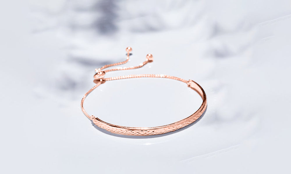 Rose Gold Italian Sterling Silver Adjustable Bangle Bracelet
