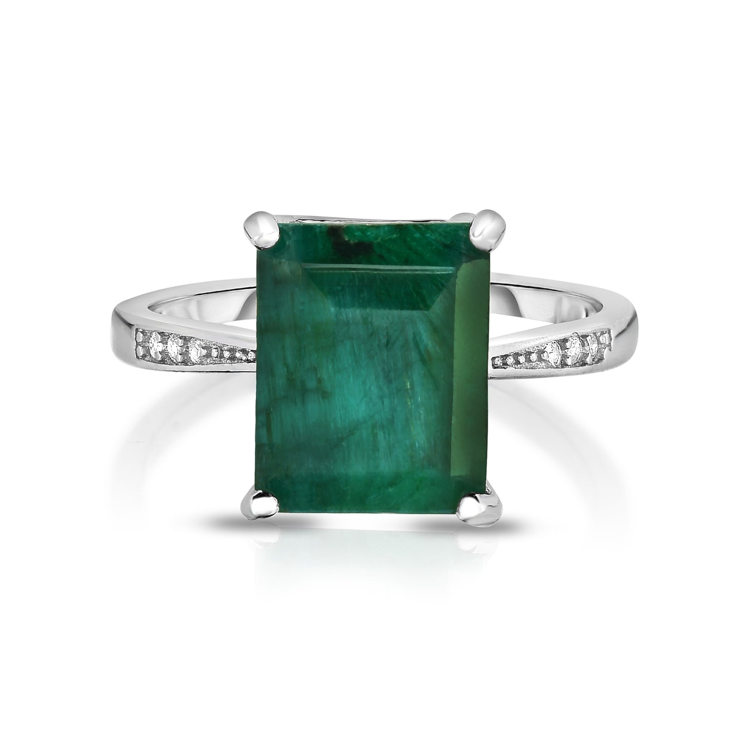 Emerald Genuine Emerald Cut Gemstone Sterling Silver Ring