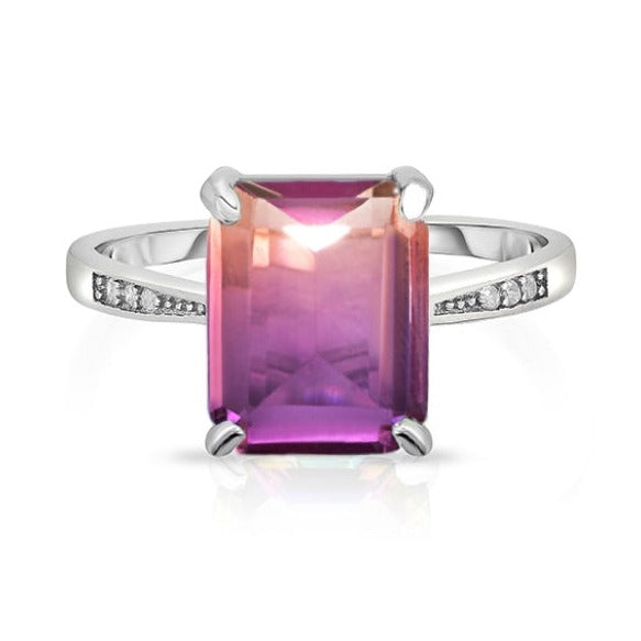 Ametrine Genuine Emerald Cut Gemstone Sterling Silver Ring