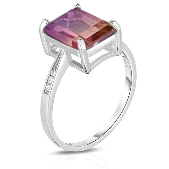 Ametrine Genuine Emerald Cut Gemstone Sterling Silver Ring