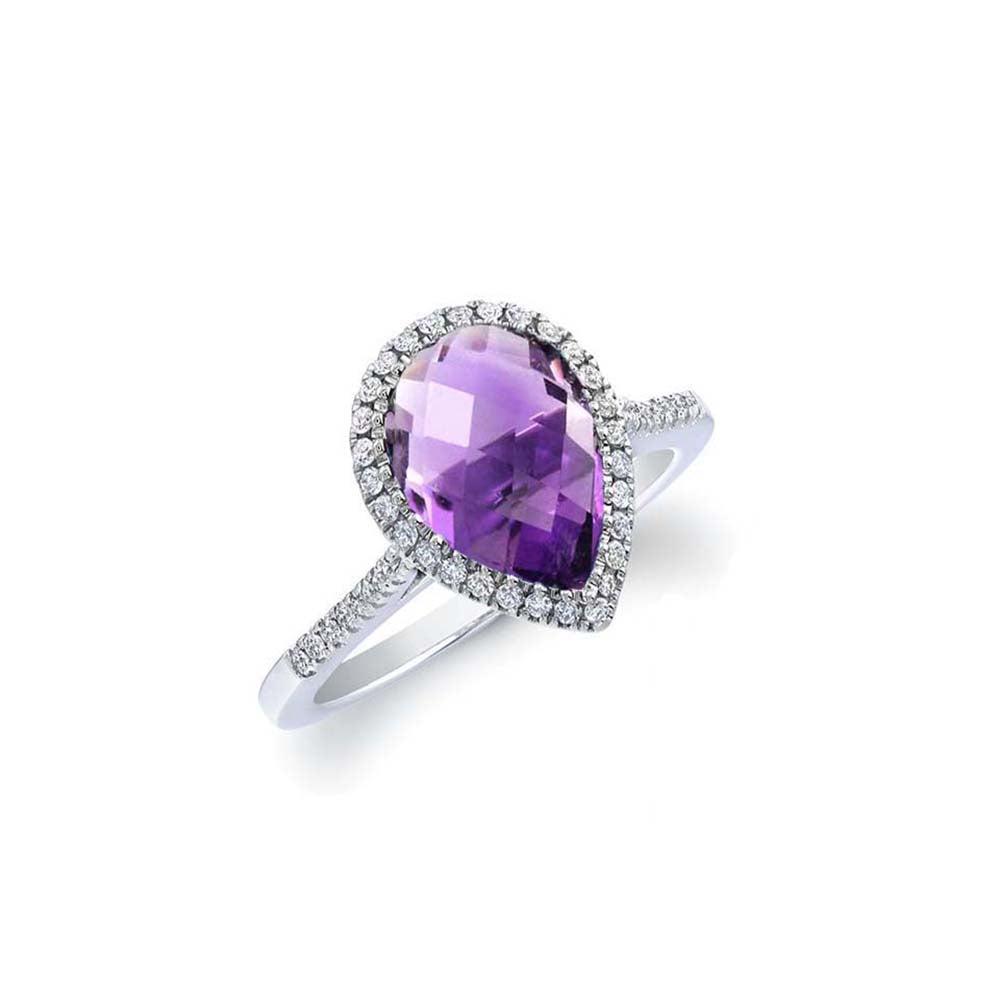 Amethyst Genuine Gemstone Pear Cut Halo Sterling Silver Rings