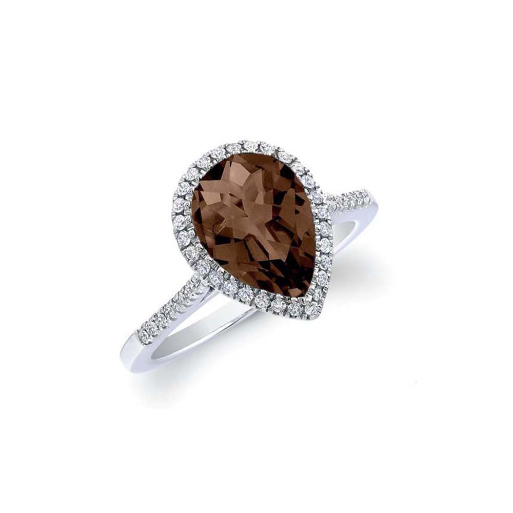 Smokey Genuine Gemstone Pear Cut Halo Sterling Silver Rings