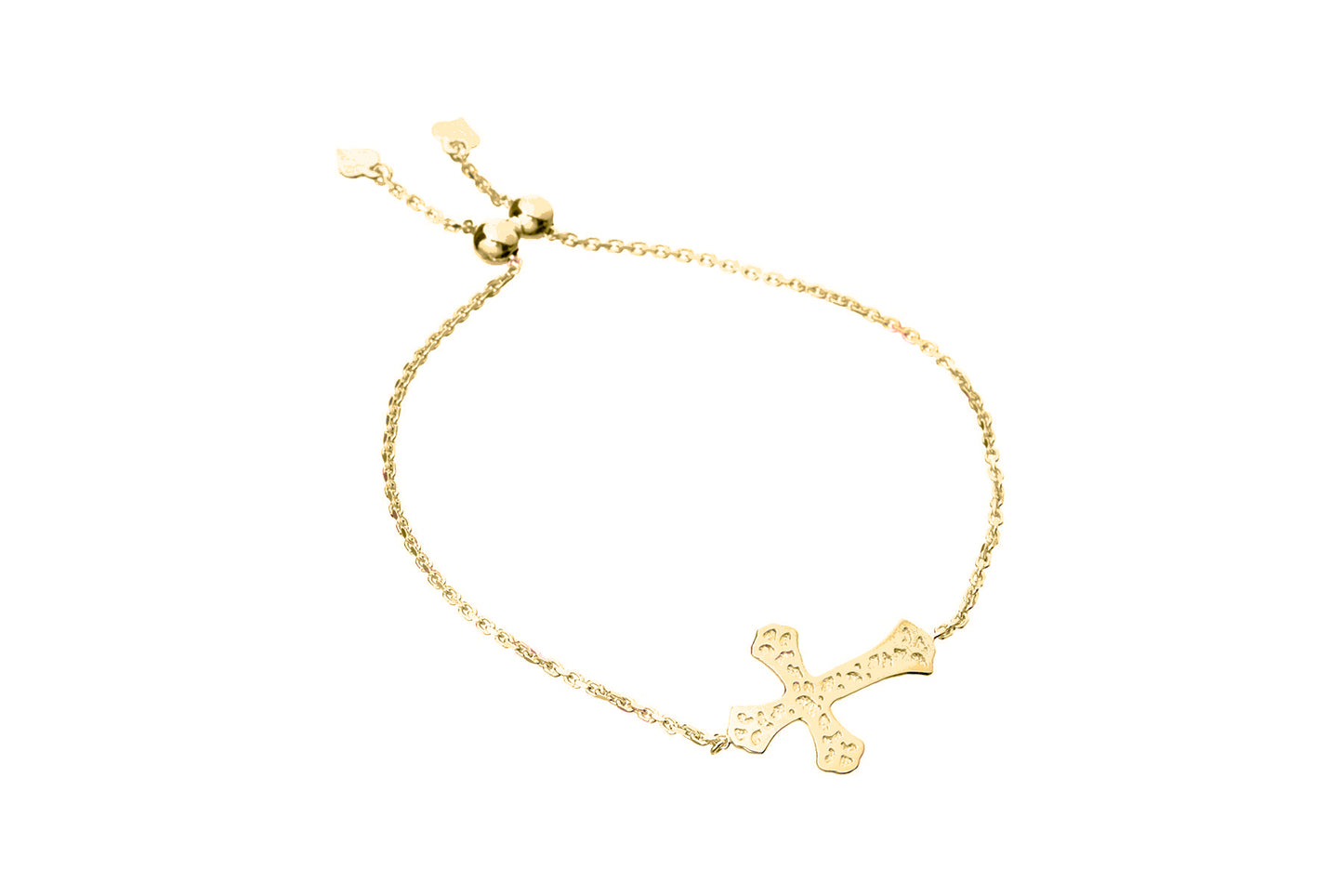 Gold Italian Sterling Silver Adjustable Cross Bracelet