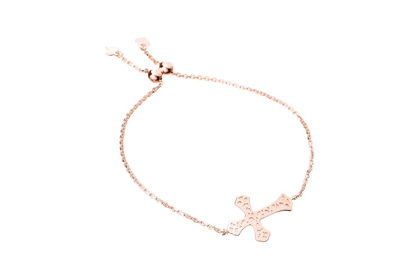 Rose Gold Italian Sterling Silver Adjustable Cross Bracelet