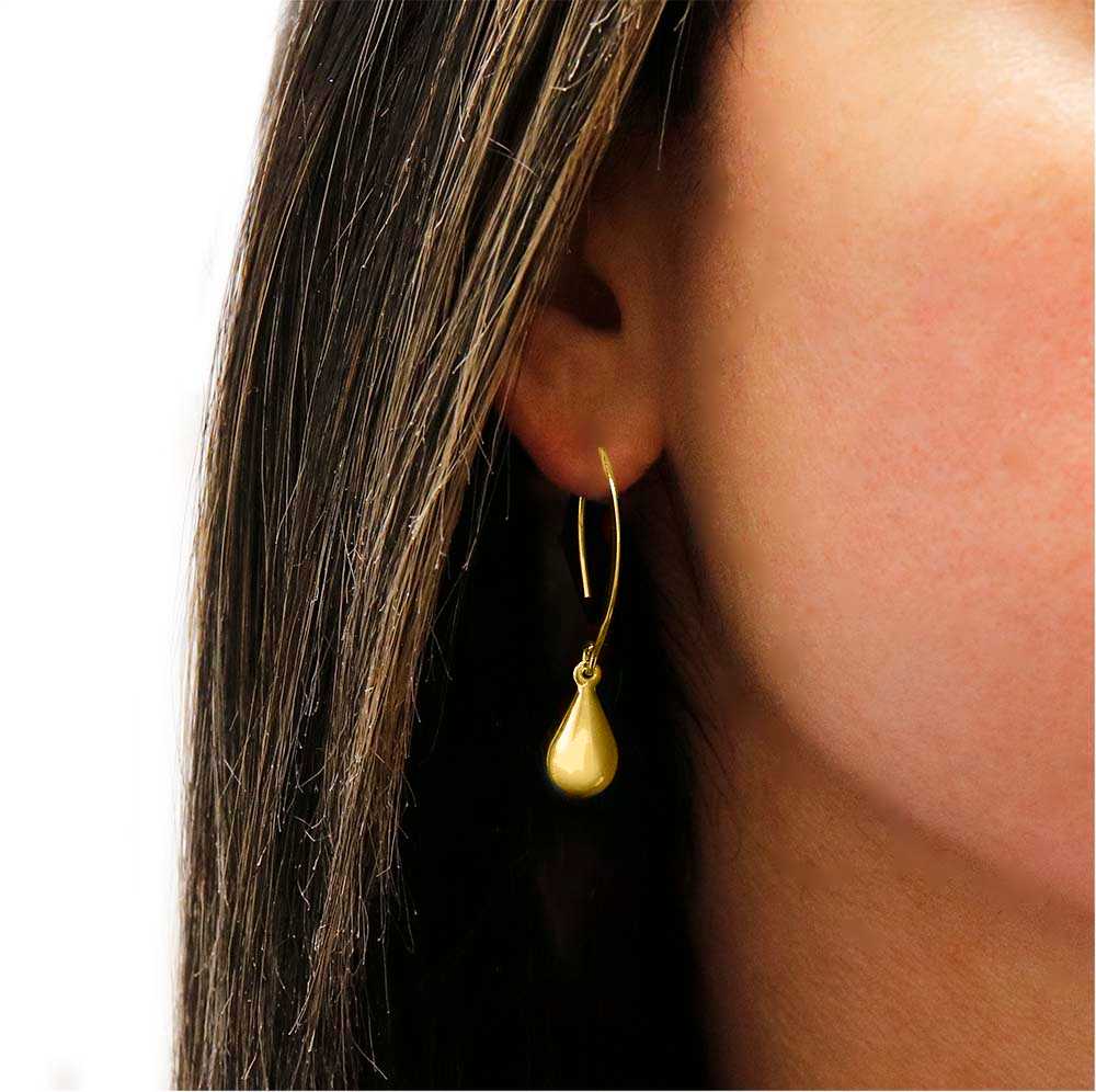 Gold Italian Sterling Silver Threader Drop Earrings On Ear