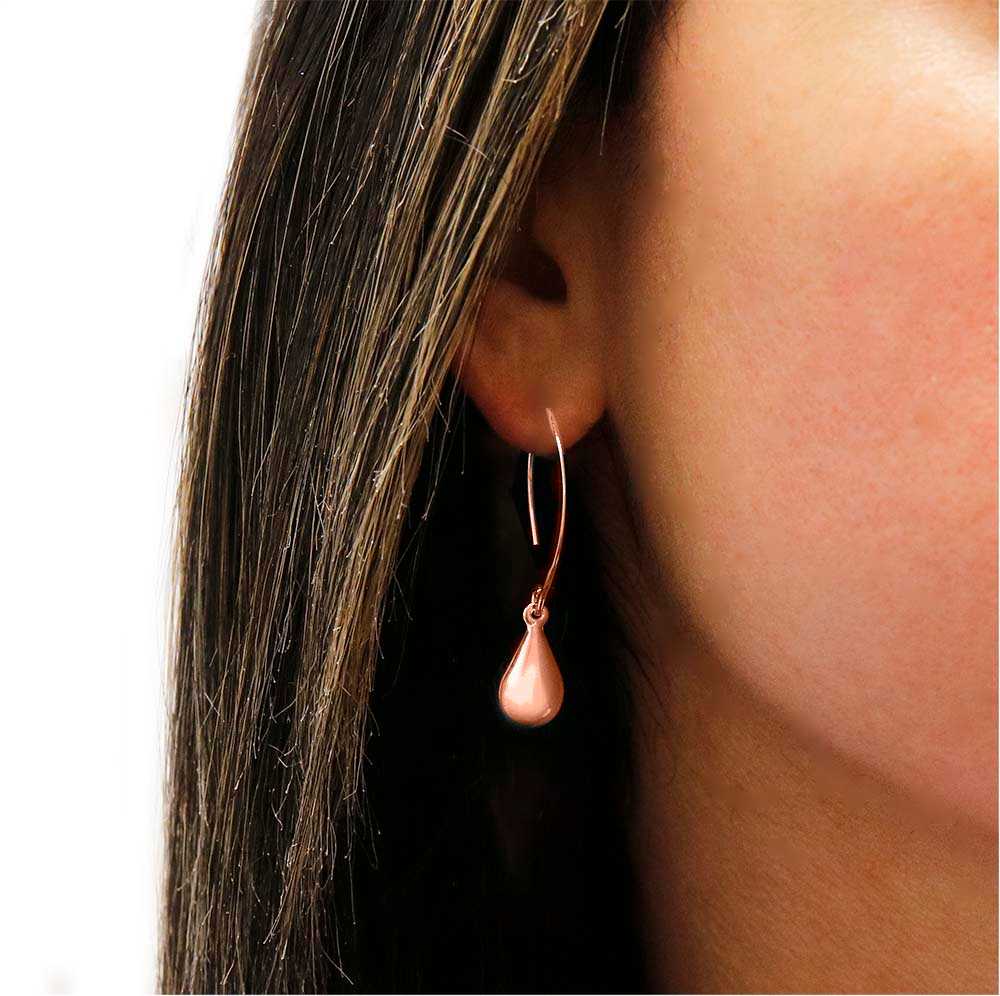 Rose Gold Italian Sterling Silver Threader Drop Earrings On Ear