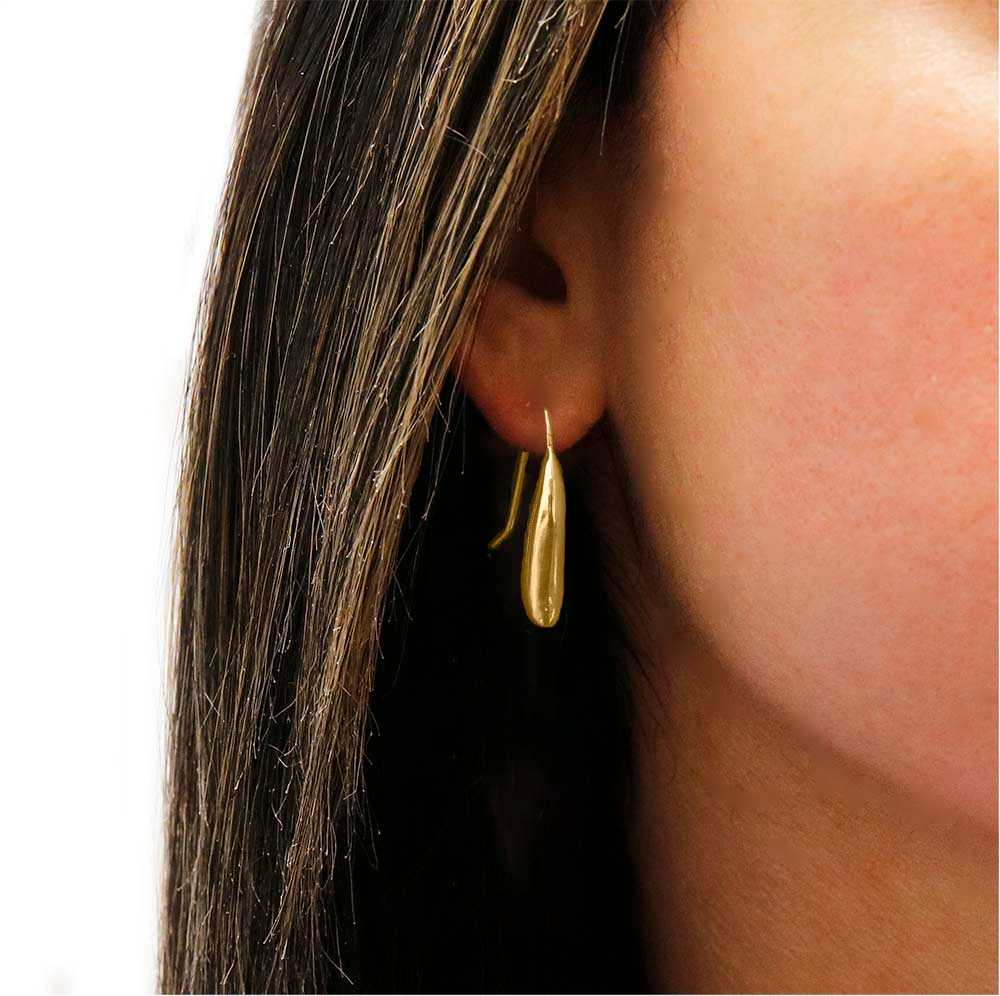 Gold Sterling Silver Waterdrop Earrings On Ear