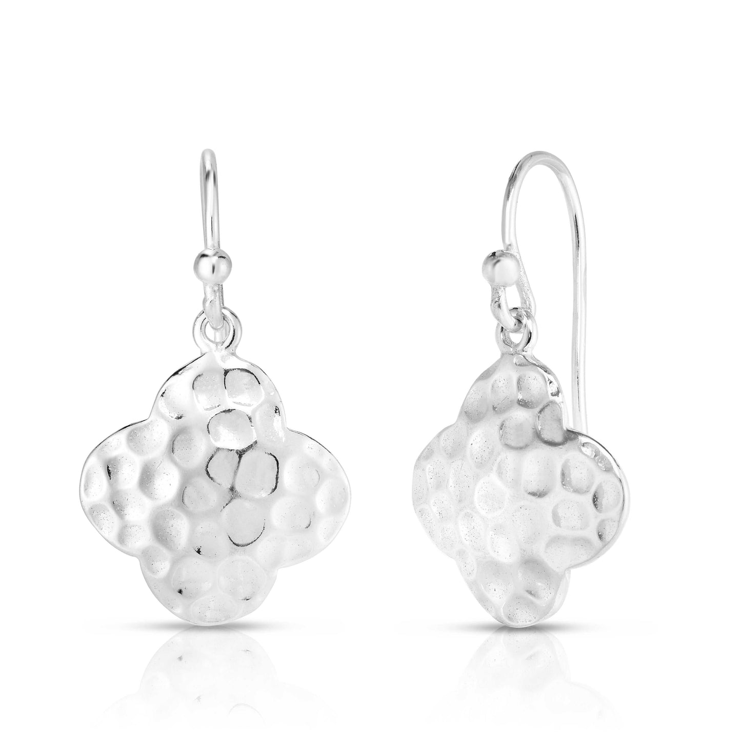 Italian Sterling Silver Handcrafted Hammered Clover Drop Earrings