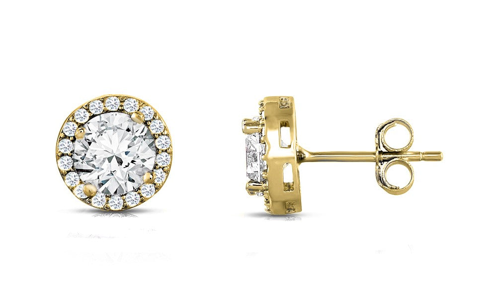 Gold Sterling Silver Cubic Zirconia Halo Studs