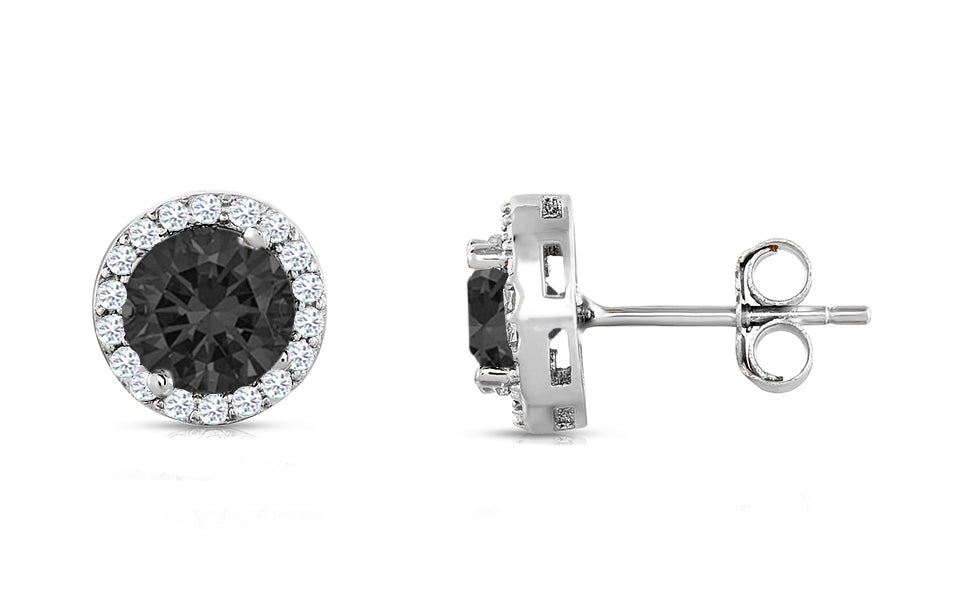 Black Sterling Silver Halo Studs