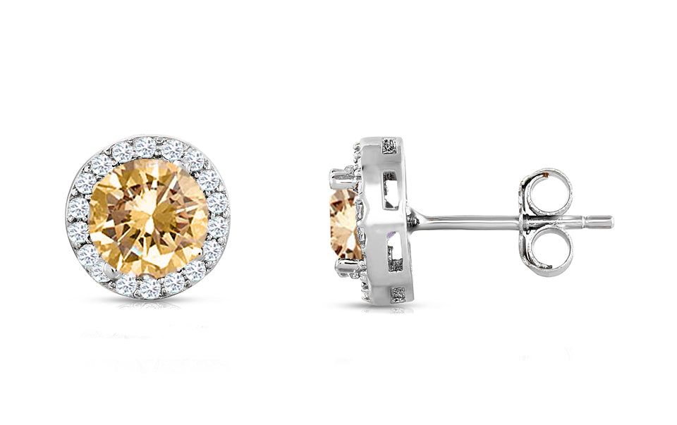 Champagne Sterling Silver Halo Studs