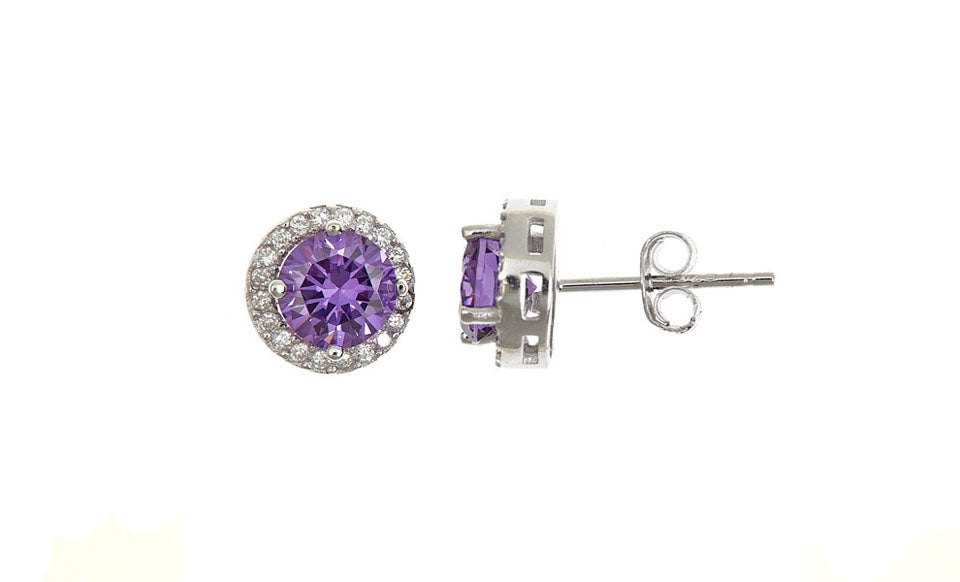 Amethyst Sterling Silver Halo Studs