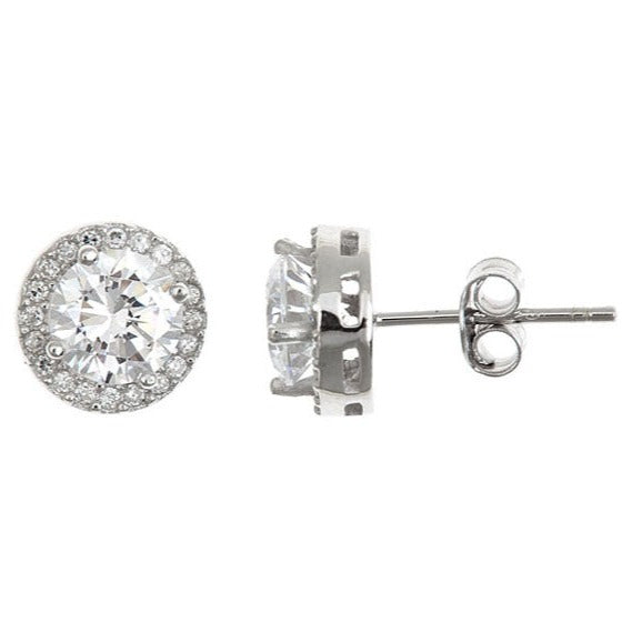 Silver Sterling Silver Cubic Zirconia Halo Studs