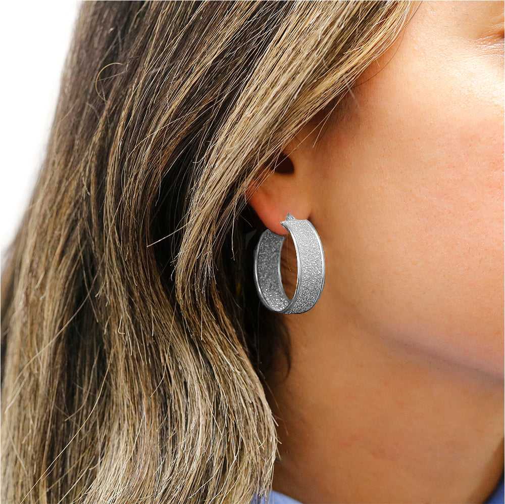 Silver Sterling Silver Crystal Dust French Lock Hoops On Ear