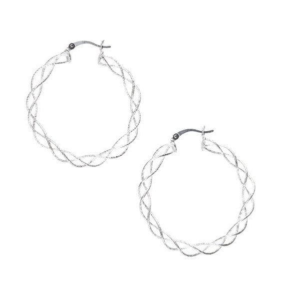 Italian Sterling Silver Braided French Lock Hoop Earrings