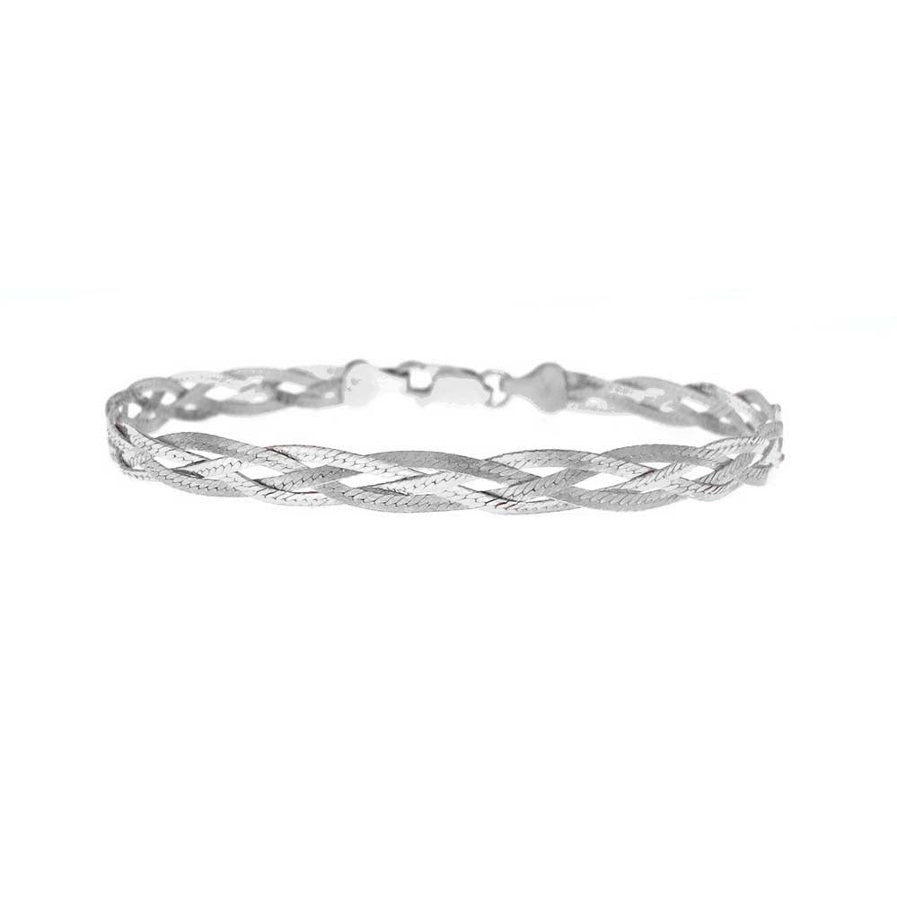 Italian Sterling Silver Diamond Cut Braided Herringbone Bracelet