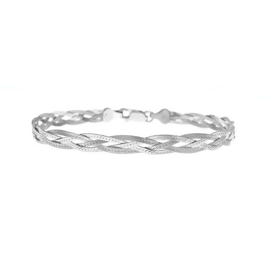 Italian Sterling Silver Diamond Cut Braided Herringbone Bracelet