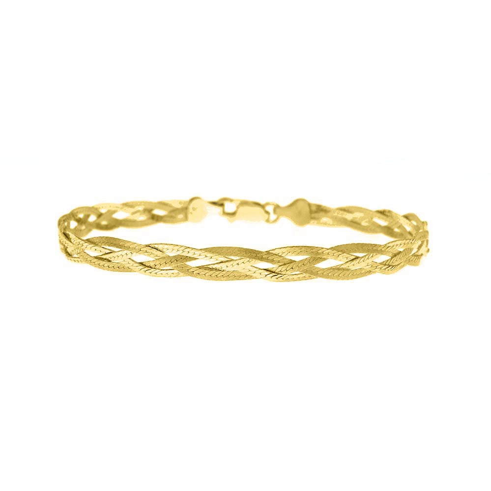 Italian Sterling Silver Diamond Cut Braided Herringbone Bracelet