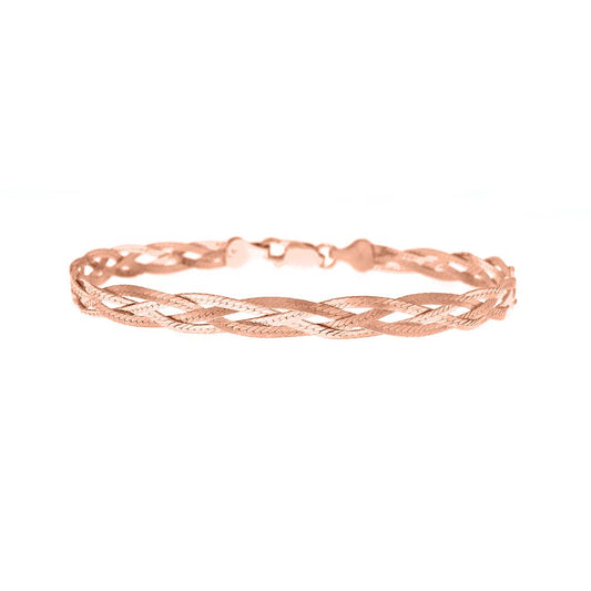 Italian Sterling Silver Diamond Cut Braided Herringbone Bracelet