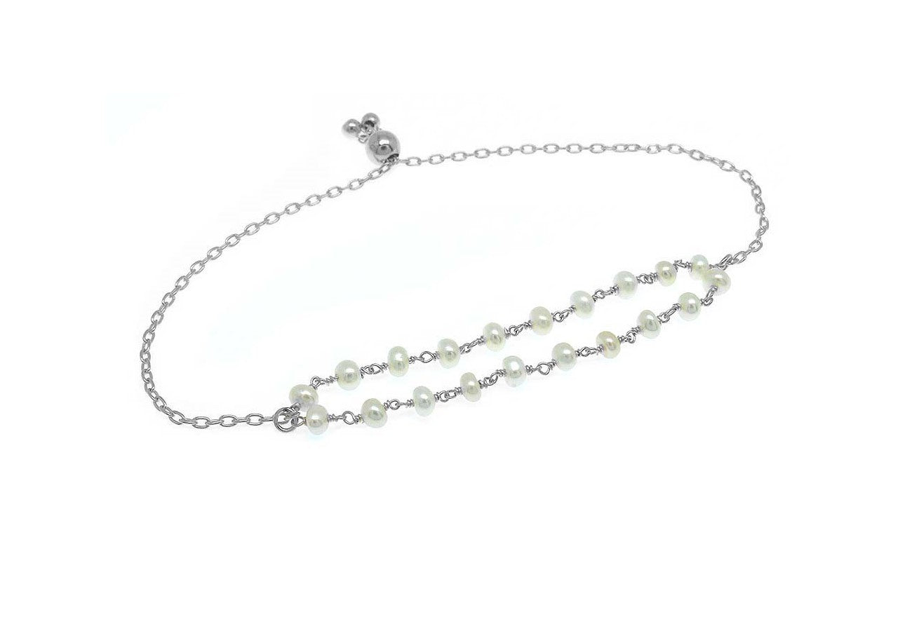 Italian Sterling Silver Adjustable Freshwater Pearl Bead Bracelet